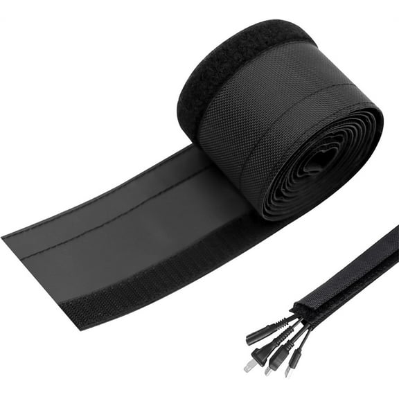 Triani 6.6ft - 5/8" Carpet Cord Cover to Hide Cables Cords Wires On Floor Black Heavy Duty Dog & Cat Cable Sleeve Cover for Office Computer TV Desk Home