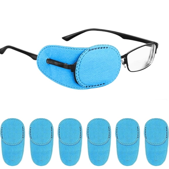 Triani 6 Pcs Eye Patches for Glasses, Reusable Non-Woven Fabric Eye Patch to Cover Left Right Eye Improve Vision for Adults' & Kids' Lazy Eye Amblyopia Strabismus (Blue)