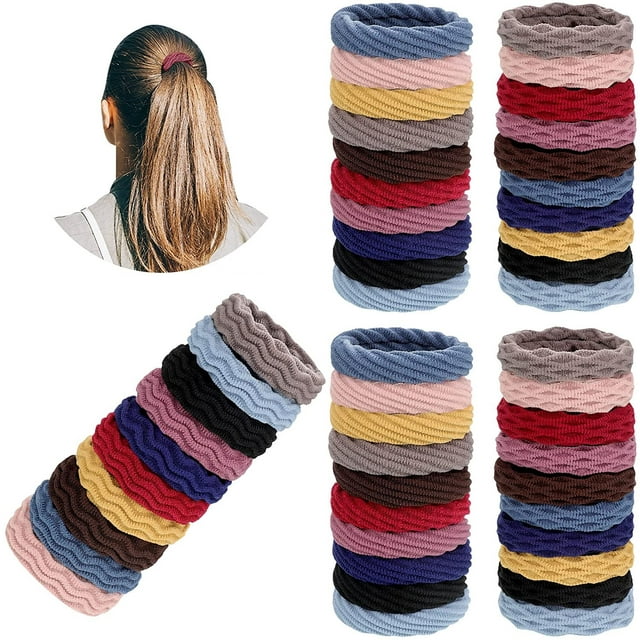 Triani 60Pcs Hair Ties for Thick Hair, Hair Ties No Crease, Seamless Cotton Hair Bands for Women, Simply Hair Tie Ponytail Holders, Hair Ties for Thick Heavy or Curly Hair (Multicolor)