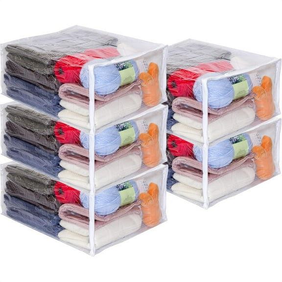 Triani 6Pcs Large Clear Zippered Storage Bags 18*15*9 Inch Durable Plastic Sweater Clothing Organizer for Sweaters Blankets Comforters Bedding Sets