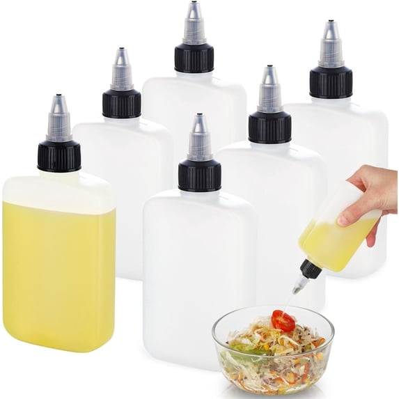Triani 6Pcs Mini Squeeze Bottles for Liquids 4oz Small Oil Leak-Proof Dispenser with Twist Top Cap Twist Top Portable Liquid Dispenser Bottles Pack for Camping Kitchen Cooking
