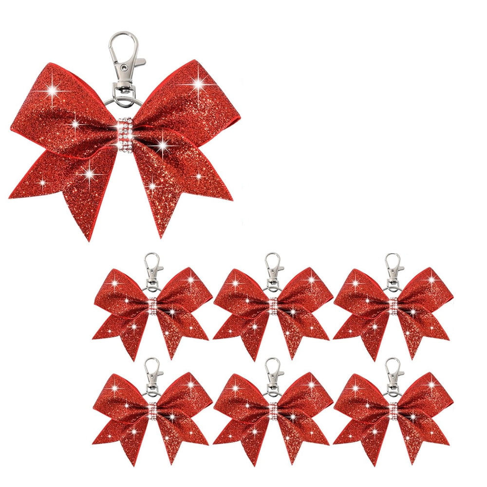 Triani 6Pcs Red Cheer Bow Keychain Cheer Key Chain Glitter Rhinestones ...