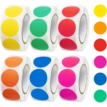 Triani 6Roll Colored Dot Stickers 1" in Diameter Self-Adhesive Stickers for Inventory Organize Solid Colors Circle Stickers Includes Bright Yellow Green Red Pink Orange Blue(500 Labels/Roll)