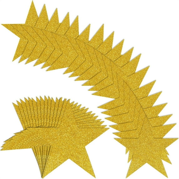 Triani 80Pcs Glitter Star Cutout Paper Five Stars Cutouts Paper Decorations Star Wall Decor 6 Inches Glitter Double Printed Paper Stars Party Decoration (Gold)