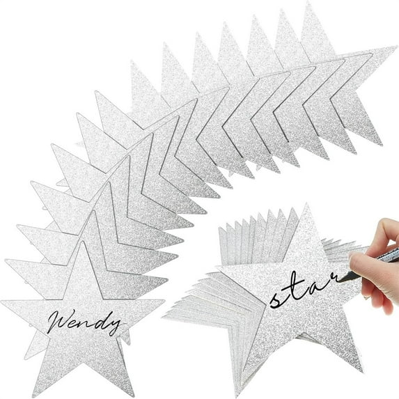 Triani 80Pcs Glitter Stars Cutouts Paper Confetti for Bulletin Board 6 Inch Glitter Double Printed Paper Cardboard Stars Decorations for Wall Party Decoration (Silver)