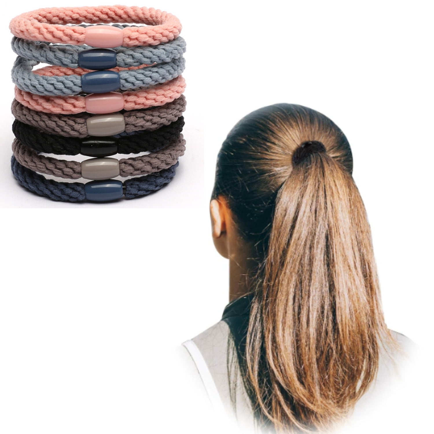 Triani 8Pcs Cotton Hair Ties Braided Hair Bands Elastic Hair  display picture 1