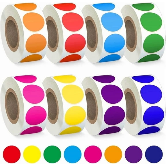 Triani 4000Pcs 1 Inch Round Colored Circle Dot Sticker Label 8 Assorted Colors Self-Adhesive Circle Dot Sticker  Crafts Stickers for Office Family(500 Labels/Roll)