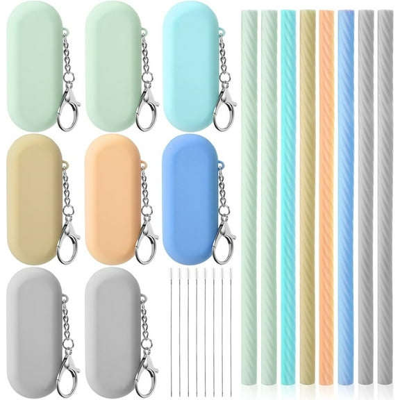 Triani 8Set Silicone Straws with Case Reusable Foldable Portable Drinking Straws With Cleaning Brush for Party Travel Cold or Hot Straw(6Color)