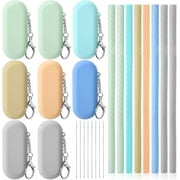 Triani 8Set Silicone Straws with Case Reusable Foldable Portable Drinking Straws With Cleaning Brush for Party Travel Cold or Hot Straw(6Color)