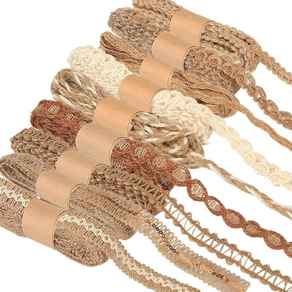 Triani 9 Rolls Bundles Burlap Lace Ribbons Total Length 18 Meters Thin Crafts Fabric Ribbons Rustic Twine String for Crafts Wrapping Gifts Wedding Party Decoration