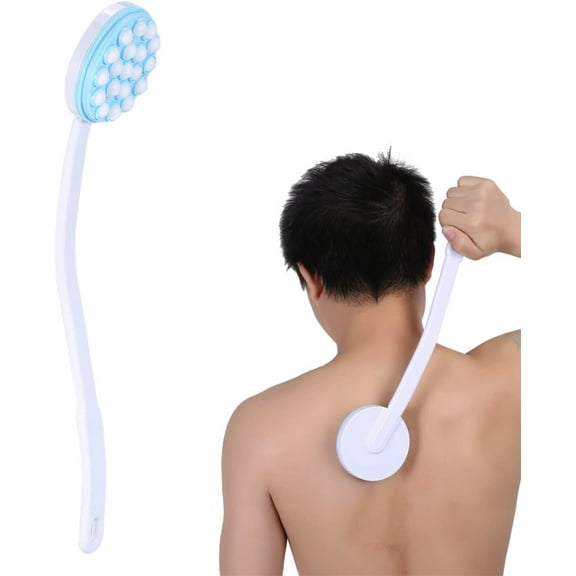 Triani Back Lotion Applicator and Massager 17.25Inch Massaging Rollers and Long Handle Lotion Oil Cream Applicator Handle Bath Shower for Woman Men(Blue)