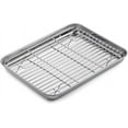 thumbnail image 1 of Triani Baking Sheet and Rack Set, 2 Pack ( 1 Sheet + 1 Rack ), Stainless Steel Baking Pans Cookie Sheets with Cooling Rack, Healthy & Mirror Finish,Oven & Dishwasher Safe - (Small, 10.5-inch), 1 of 7