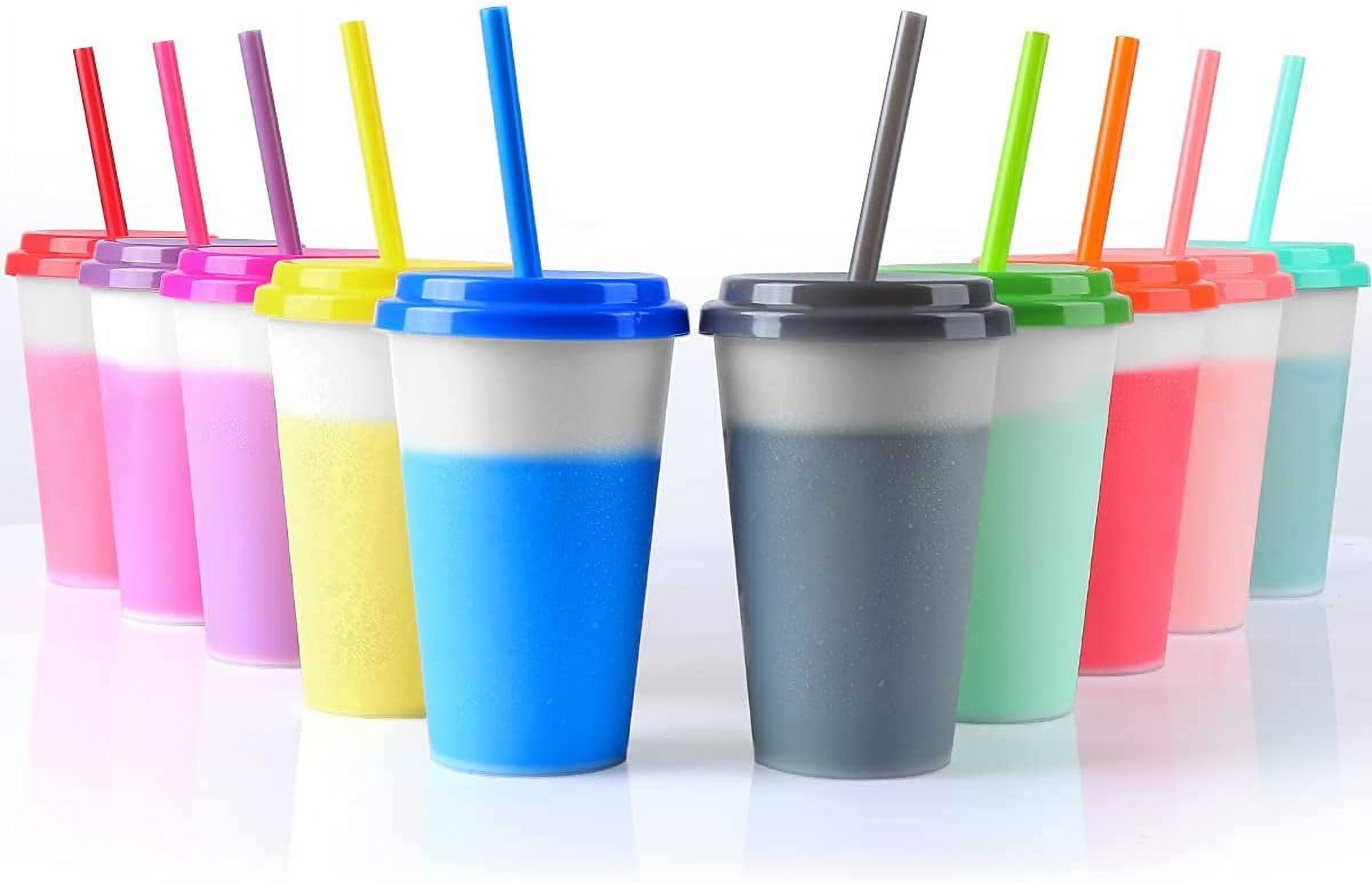 Triani Color Changing Cups with Straws & Lids: 12oz Cold Water Drinking Cups 10 Pcs Reusable Plastic Tumbler Bulk