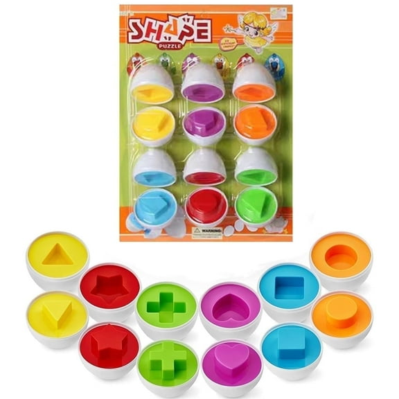 Triani Matching Eggs Set 6 pcs Set Color & Shape Recoginition Sorter Puzzle Toys Early Learning Educational Fine Motor Skill for Boy Girl