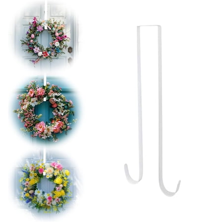 Triani Door Wreath Hanger Double Hook 14.6" Metal Garland Door Hanger for Front Door Decoration Holds 2 Wreaths with This 2 Sided Hanger for Christmas Front Door Decoration (White)