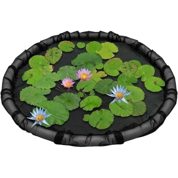 Triani Fish Barrier Floating Island Plant Protector 24.8" Round Fine Mesh Floating Pond Planter with Lifting Ring from Fish Plant Protector Floating Plant Ring Float (Black)