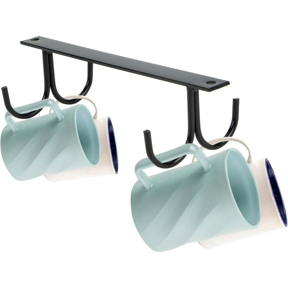 Triani Mug Rack Under Cabinet - Coffee Cup Holder, 4 Mugs Hooks Under Shelf, Display Hanging Cups Drying Hook for Bar Kitchen Utensils Black