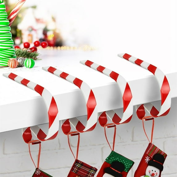 Triani Multipurpose Xmas Party Decoration Hooks Set of 4 Christmas Stocking Holders Mantel Stocking Hanger Stocking Hanger for Christmas Party Decorations (Red White)