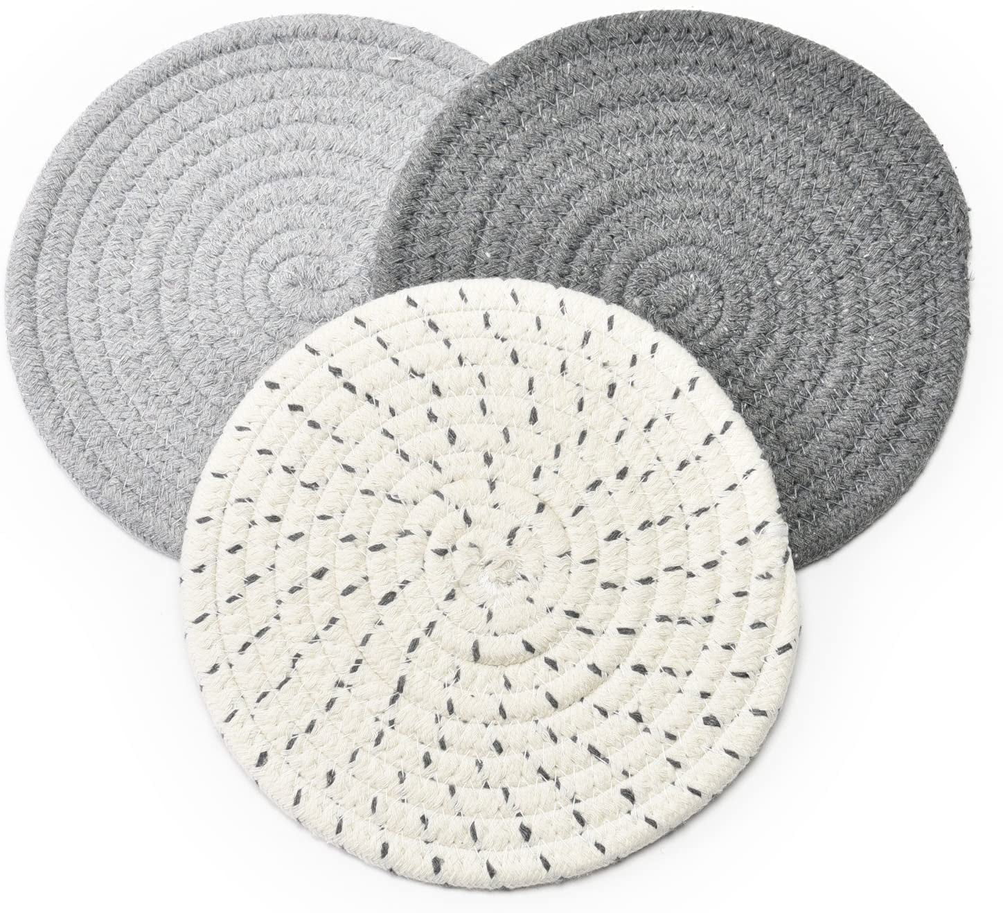 Triani Non Slip Cotton Trivets Mats Set for Dishes Pot Holders, Heat Resistant Coasters-Modern Kitchen Hot Pads For Pots & Pans | (Round, Set of 3, Gray) - Walmart.com
