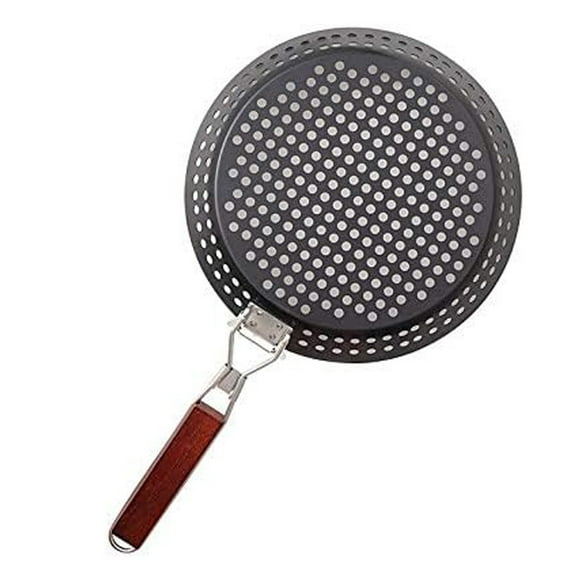 Triani Nonstick Grilling 12" Pizza Grill Pan Skillet With Removable Handle Cooking Vegetables and Seafood Durable Grill Pans with Holes Heat Resistant for Outdoor Grill Topper Baskets BBQ(Black)