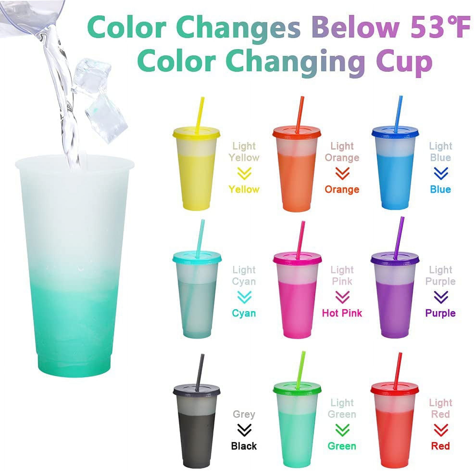 Triani Reusable Plastic Tumblers with Lids & Straws - 9 Pcs 24oz Large Color Changing Cups for Adults Kids Women Party | Tall Iced Cold Straw Drinking Cute Tumbler Cup Bulk