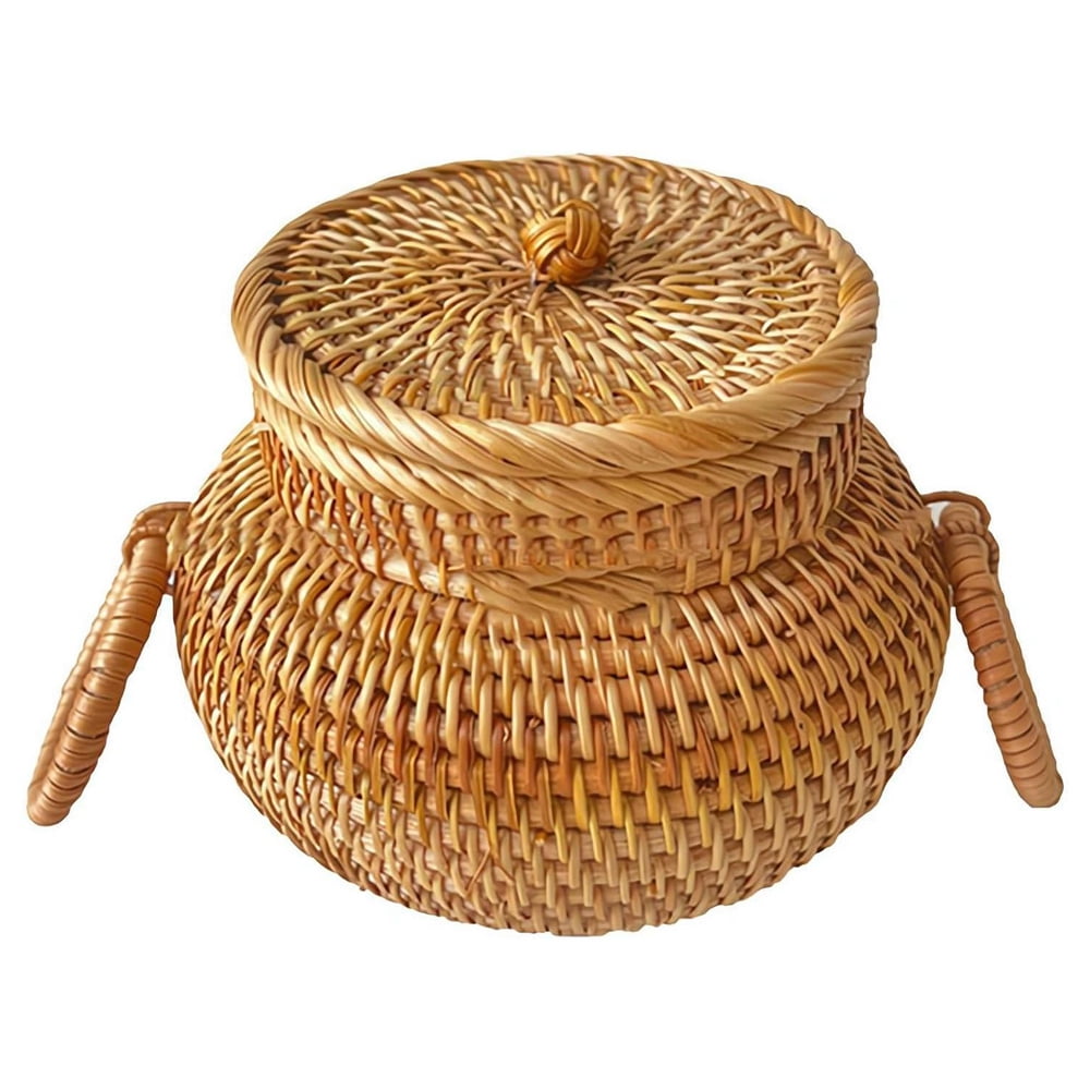 Triani Round Rattan Boxes with Lid Hand Woven Storage Box Multi-Purpose ...
