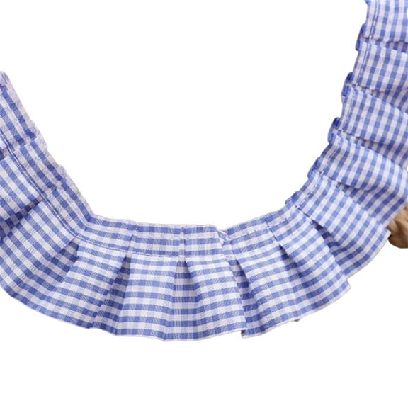 Triani 5Yards Ruffle Pleated Lace Trim 1.57" x5yd Blue Gingham Ruffle Pleated Lace Trim for DIY Craft Home Decor Merch