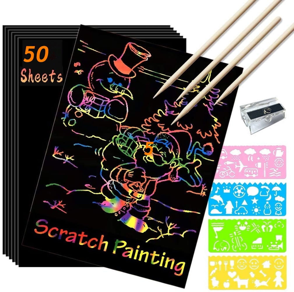 MAINYU Scratch Paper Art Set for Kids - 50 Sheets Rainbow Magic Scratch Off  Arts and Crafts Supplies Kits Sheet Pack for Children Girls Boys Birthday  Game Party Favor Christmas Craft Gifts-7.5'' 