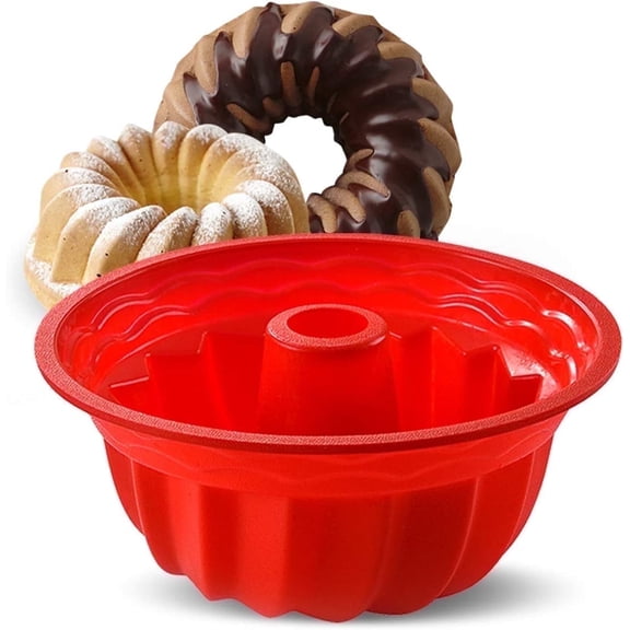 Triani Silicone Cake Mold, Non Stick 9.4 inch Fluted Tube Cake Pan Silicone Cake Molds for Baking Jello Buntcake Gelatin Bread ﻿