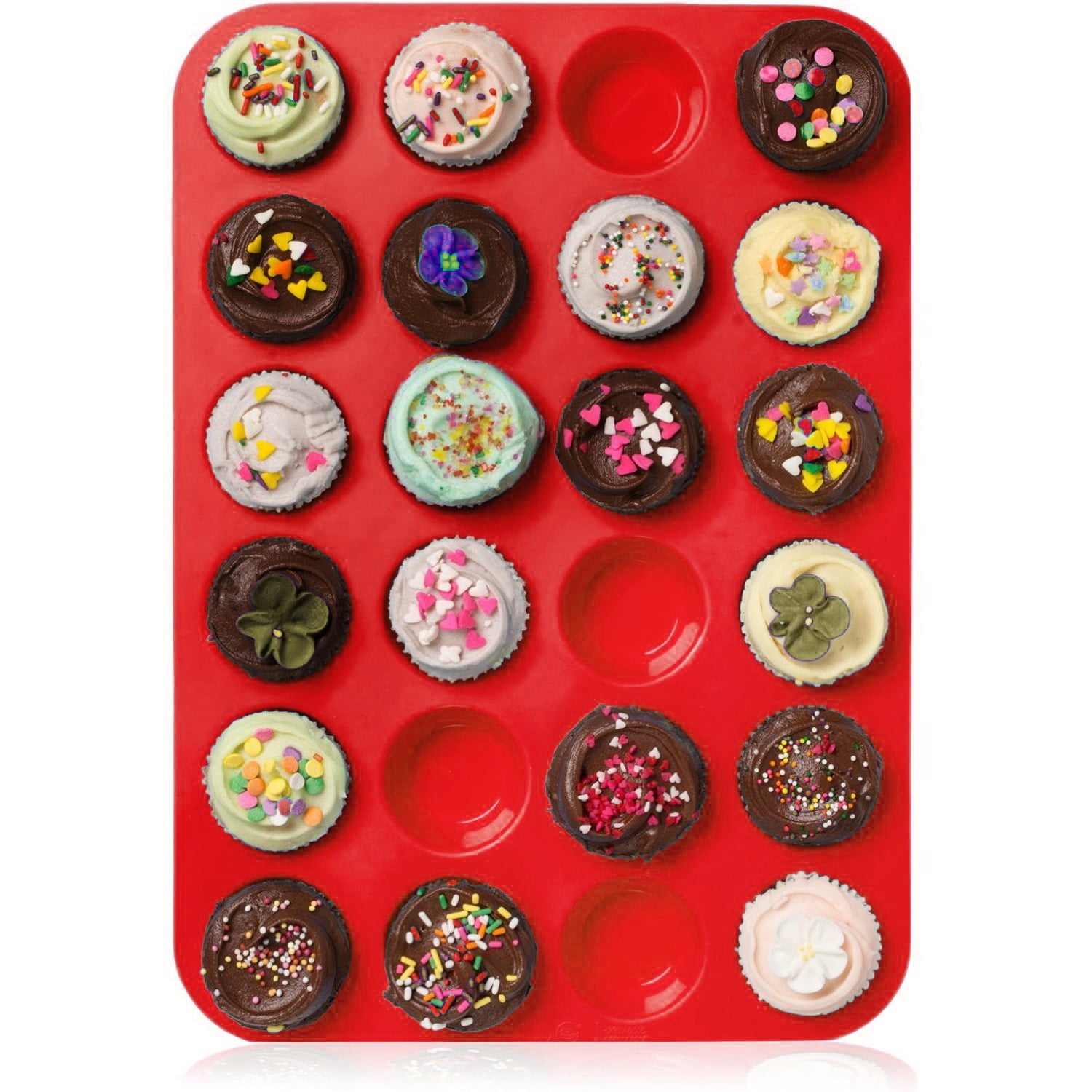 Triani Silicone Mini Muffin Pan Silicone Cupcake Baking Cups, 24 Non Stick Silicone Molds for Muffin Tins Silicone Mini Muffin Pan (Red)