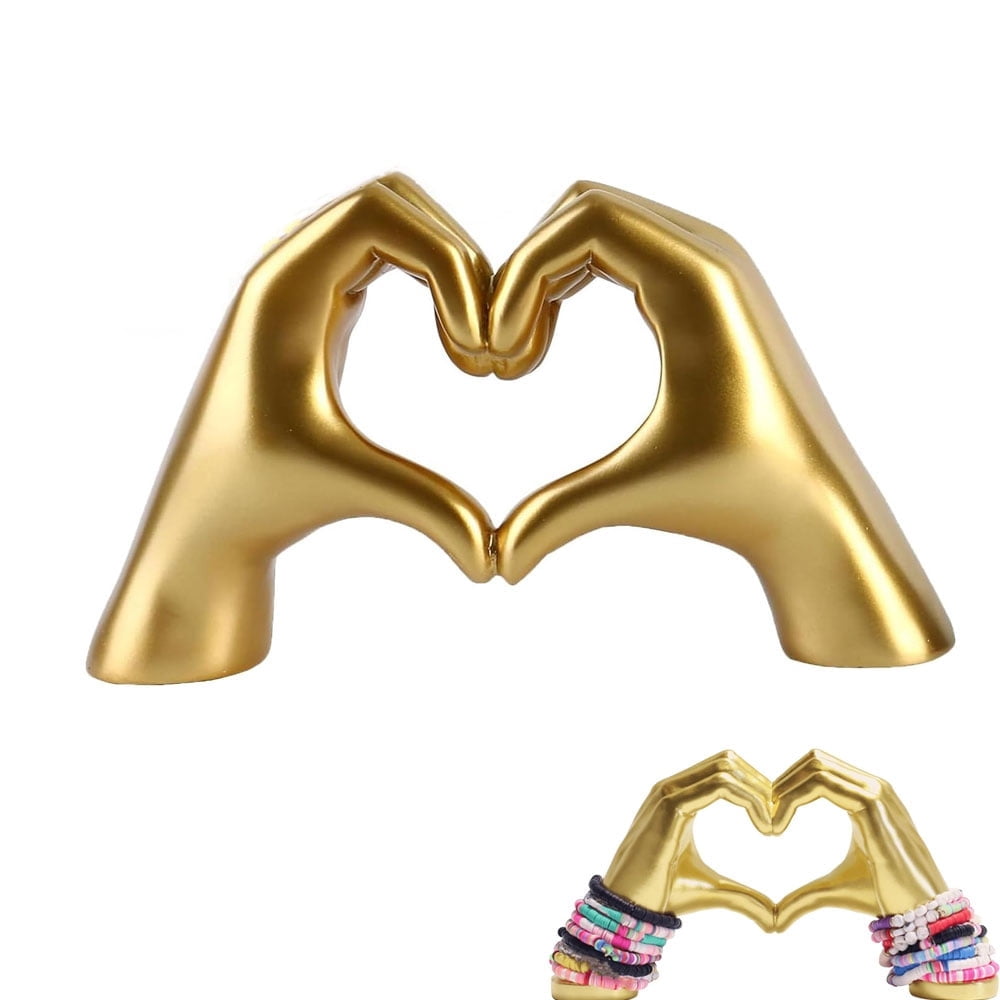 Triani Gold Heart Hands Statue Decoration Resin Golden Modern Abstract Love Finger Statue Sculptures Home Decor for Shelves Bracelet Holder for Wedding Home Office Desktop