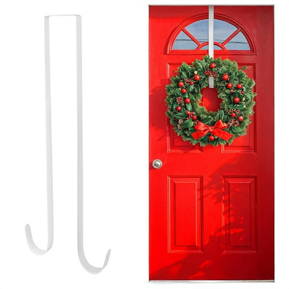 Triani Wreath Front Door Hanger 15 Inch Double Side Hooks Wreath Hanger Over The Door Garland Hanger on Door Hook for Halloween Christmas Fall Wreaths Decorations(White)