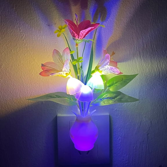 Trianu 1 Pcs Plug-in Night Light with Auto Light Sensor, Rgb Led Mushroom Wall Based Flower Lamp 1w Energy Efficient for Nursery For Kids Room, Bedroom, Nursery, Lounge, Hallway & Stairs