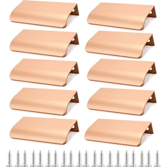 Trianu 10 Pack Back Mount Finger Edge Pull 3.15 inch Hidden Concealed Cabinet Knobs Modern Furniture Drawer Handles for Home Kitchen Garage Door & Wardrobes (Champagne Gold, 80mm)