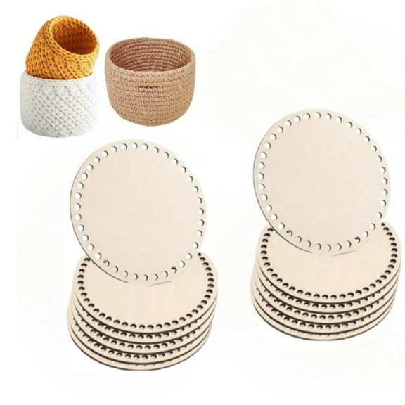 Trianu 10 Packs Basket Bottom for Crochet Unfinished Wooden Round Weaving Knitting Base for Crafts, 6inch/15cm
