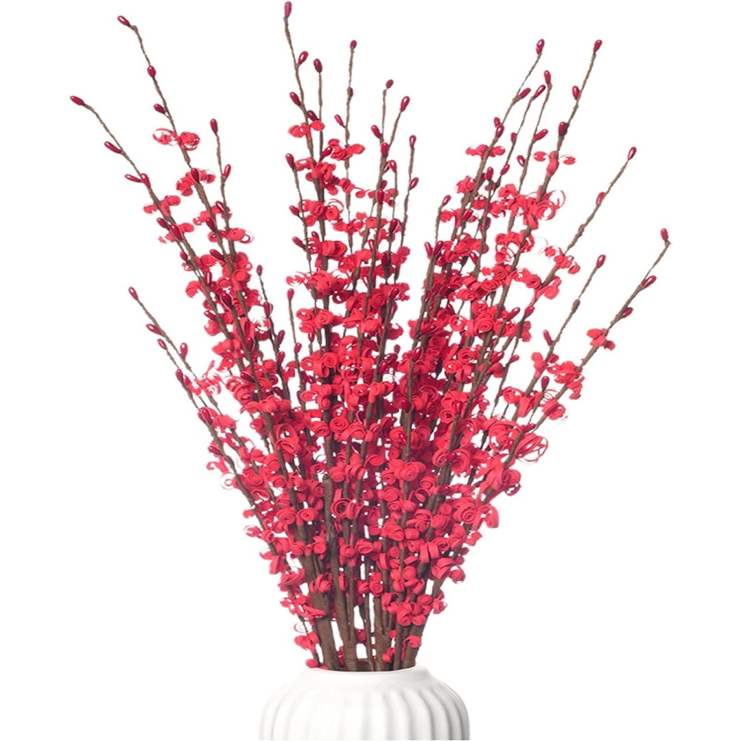 Trianu 10 Pcs Artificial Jasmine Flowers 29.5’’ Long Fake Flower Bouquet Tall Faux Jasmine Plants Dry Branches for Wedding Home Party Office Hotel Restaurant Kitchen Decoratio, Red