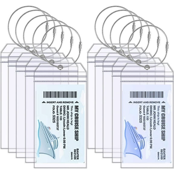 Trianu 10 Pcs Cruise Luggage Tags, 2.52×7.56 inch Cruise Tag Holders with Seal and Steel Loops Luggage Tags for Carnival Cruise Essentials Norwegian Alaska Cruise Ships Must Haves, Silver