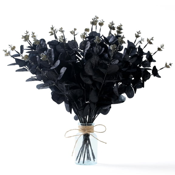 Trianu 10 Pcs Eucalyptus Stems 14 inch Black Flower Artificial Eucalyptus Fake Flowers for Home Bathroom Bedroom Decor Halloween Decorations