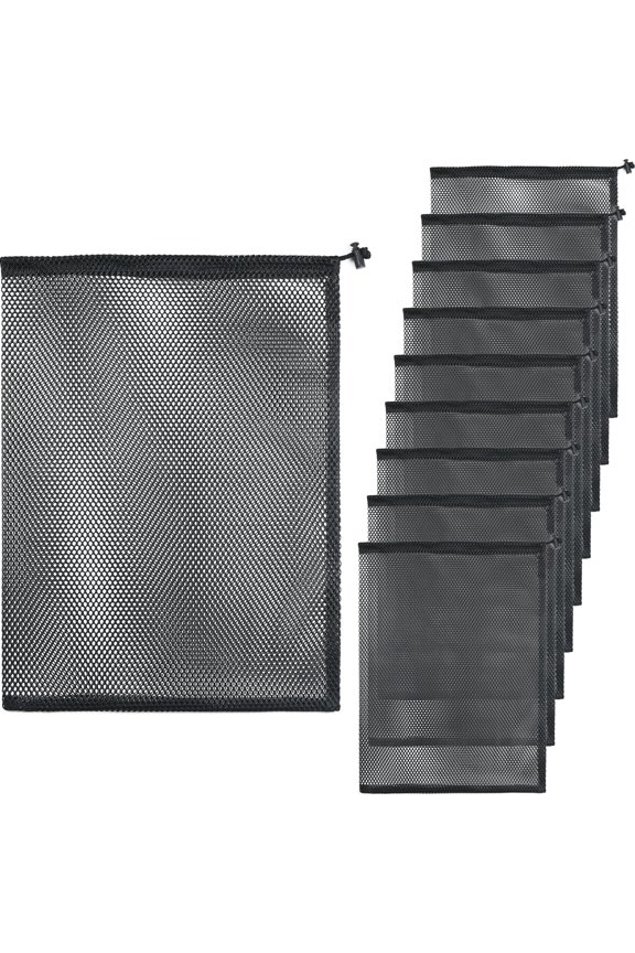 10 Pcs Mesh Bags 12 x 16inch Black Nylon Mesh Drawstring Bags Durable Drawstring Net Bag Small Travel Stuff