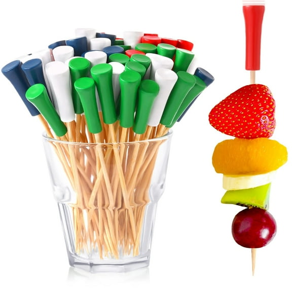 Trianu 100 Pcs Golf Tee Picks for Appetizers 4.7" Golf Toothpicks Decorative Golf End Sports Bamboo Fruit Sandwich Cocktail Picks for Golf Party Decoration Supplies Catered Events (Multicolor)