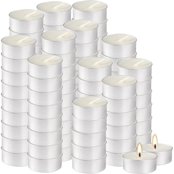 Trianu 100 Pcs Mini Tealight Candles, 4 Hours Small Votive Smokeless, Dripless & Long Lasting Paraffin Candles for Home, Pool, Shabbat, Weddings & Emergencies, Unscented, White