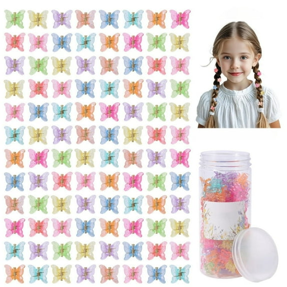 Trianu 100Pcs Cute Mini Butterfly Hair Clips for Women,Tiny Hair Clips for Thin Fine Hair with Storage Box, Mixed Color Hair Clips Strong Grip Hair Accessories