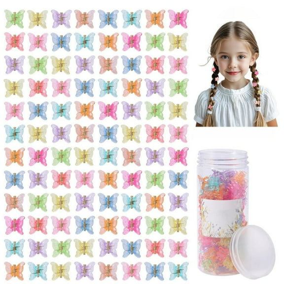 Trianu 100Pcs Cute Mini Butterfly Hair Clips for Women,Tiny Hair Clips for Thin Fine Hair with Storage Box, Mixed Color Hair Clips Strong Grip Hair Accessories