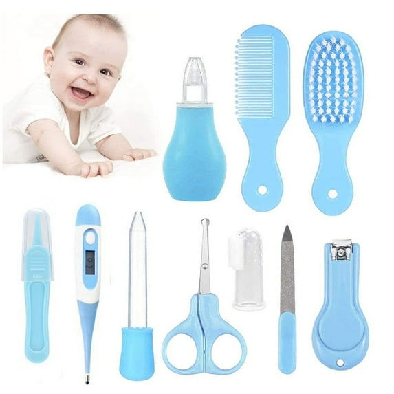 Trianu 10Pcs Baby Grooming Kit, Newborn Baby Care Accessories Baby Health Care Set Baby Nail Clipper Scissors Hair Comb Brush Nose Cleaner Safety for Toddler Infant