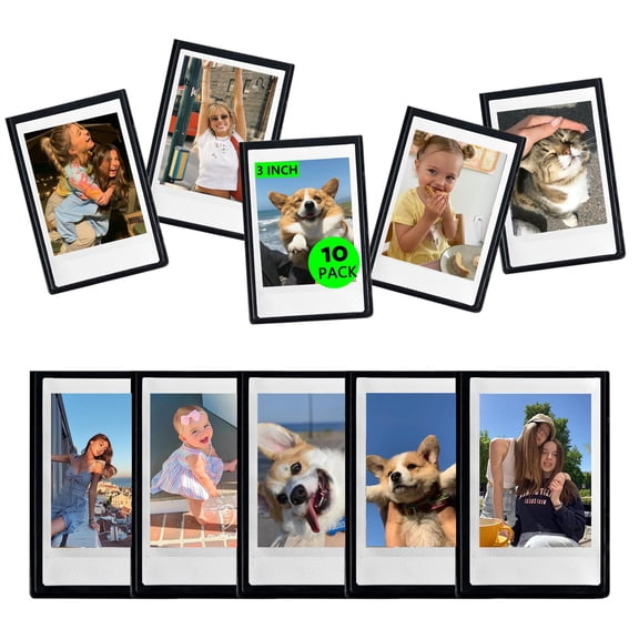 Trianu 10Pcs Magnetic Picture Frame for Fujifilm Instax Mini 12/11/99/90/8/SE/7+/EVO Camera 2.15x3.4 Inches Films, Magnets for Refrigerator with Transparent Cover (2 x 3inch, Black)