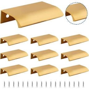 Trianu 10Pcs Modern Finger Edge Pulls, Aluminum Hidden Tab Pull Handles Black Concealed Finger Drawer Handles for Cabinet, Kitchen, Closet, Wardrobe, Door (80mm/ 3.15inch, Champagne Gold)