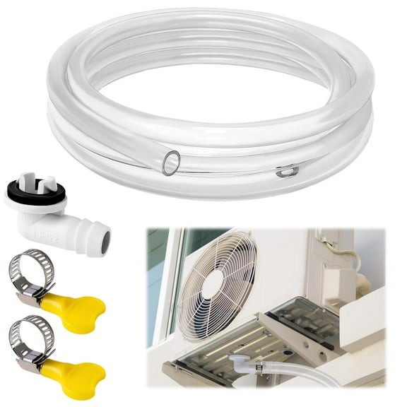 Trianu 10ft Air Conditioner Drain Hose, Portable Universal AC Drain Pipe Replacement 3/5 Inch Hose Leakproof Ac Hose Connector and Metal Clamp for Universal Mini-Split Unit