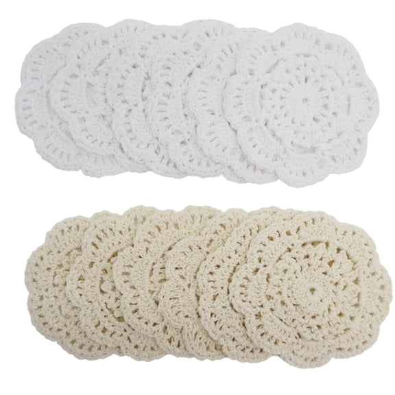 Trianu 12 Pcs Doilies Cloth Lace Crochet Doilies Place Mats 4 inch Round Handmade Cotton Placemats for Cups Coasters Glasses Small Doilies Cloth, Beige+White