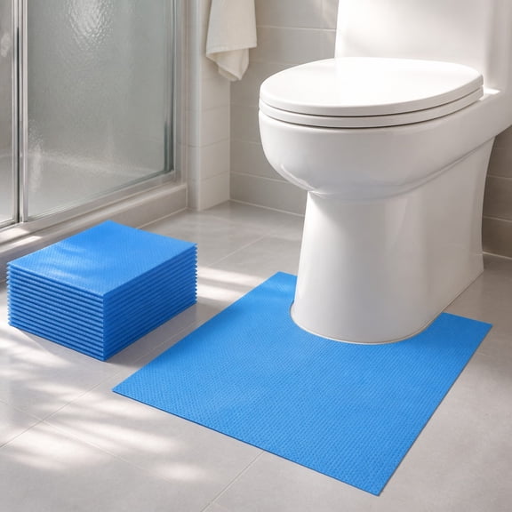 Trianu 12Pcs Disposable Toilet Mats, 20x22inch Absorbent Toilet Floor Protector, Around The Toilet Pee Mat for Bathroom Floor Urine, Non Slip U Shaped Toilet Commode Pads,Bllue