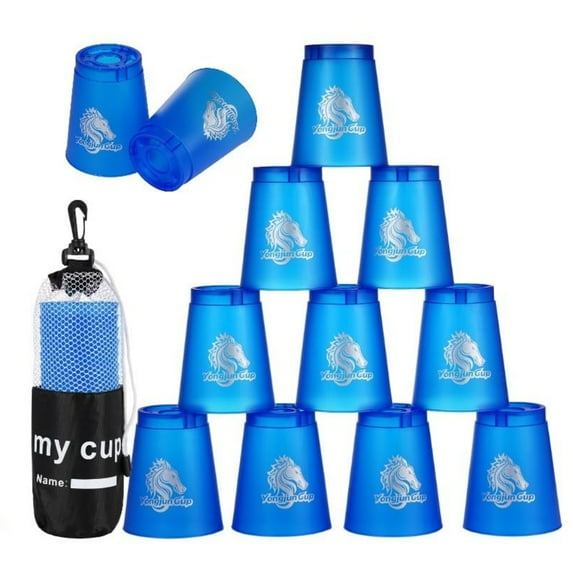 Trianu 12Pcs Sport Stacking Cups, Stacking Cups Set Classic Stack Training Game Toys with Carry Bag for Travel Party Challenge Competition, Blue